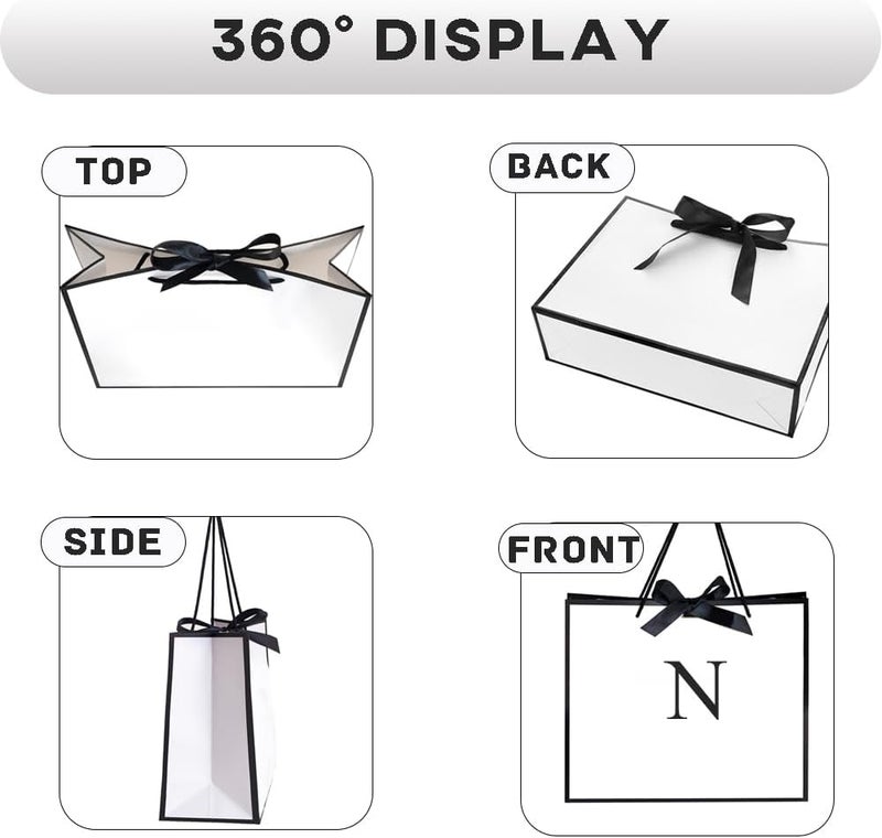 QLSKO Initial Gift Bag with Bow Ribbon Personalized Horizontal Paper Bag Monogrammed Birthday Gifts for Women Men (N-Medium) - Image 3